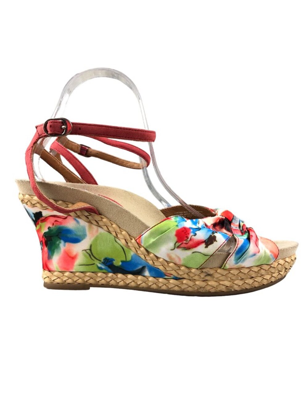Earthies Women's Size 11B Sonzi Orange Multi Leather Satin Floral Wedge Sandals